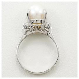 & Other Stories-PT900 Platinum Ring with 9mm Pearl and 0.08ct Diamond in Excellent Condition-Silvery