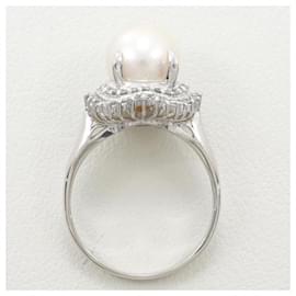 & Other Stories-PT900 Platinum Ring with 9mm Pearl and 0.44ct Diamond in Excellent Condition-Silvery