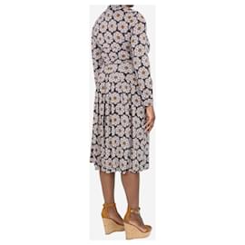 Autre Marque-Vestido midi plissado com estampa floral marrom - tamanho M-Marrom