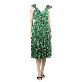 Self portrait-Green cold-shoulder floral pleated midi dress - size UK 8-Green
