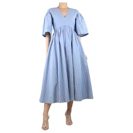 Rejina Pyo-Robe midi bleue à fines rayures et col en V - Royaume-Uni 8-Bleu