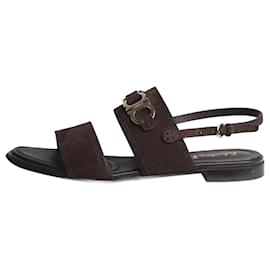 Salvatore Ferragamo-Sandales à bride arrière en daim marron - taille EU 40.5-Marron