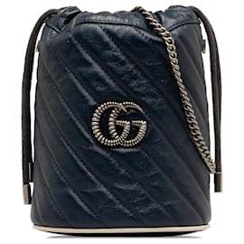 Gucci-Gucci Blue Mini Torchon GG Marmont Bucket Bag-Blue,Navy blue
