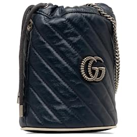 Gucci-Gucci Blue Mini Torchon GG Marmont Bucket Bag-Blue,Navy blue
