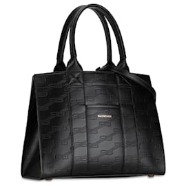 Balenciaga-Balenciaga Black BB Monogram Leather Satchel-Black