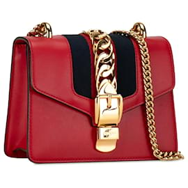 Gucci-Gucci Red Mini Sylvie Leather Chain Crossbody-Red