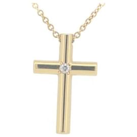 Tiffany & Co-TIFFANY & CO 18k Gold Diamond Cross Pendant  Metal Necklace in Excellent condition-Other