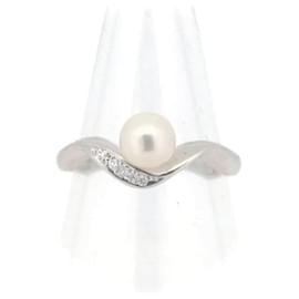 Tasaki-Anello Tasaki in platino con diamanti e perle Anello in metallo in condizioni eccellenti-Altro