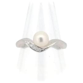 Tasaki-Anel de diamante de pérola de platina Tasaki PT900 11,5 em ótimo estado-Prata