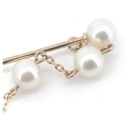 Mikimoto-Mikimoto 14k Spilla con catena di perle dorate Spilla in metallo in condizioni eccellenti-Altro