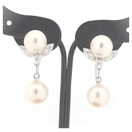 Mikimoto-Mikimoto 14Boucles d'oreilles pendantes en perles d'or k Boucles d'oreilles en métal en excellent état-Autre
