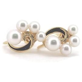 Mikimoto-Mikimoto 18k Orecchini di perle dorate Orecchini di metallo in condizioni eccellenti-Altro