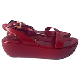 Prada-Prada Spring 1997 Red Leather Platform Sandals-Red