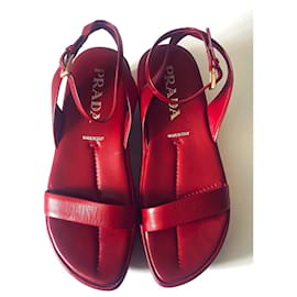 Prada-Prada Spring 1997 Red Leather Platform Sandals-Red