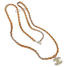 Chanel-Chanel Orange Chain Pearl Anhänger Halskette-Mehrfarben