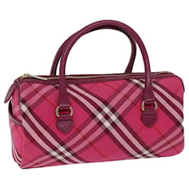 Burberry-BURBERRY Nova Check Blue Label Hand Bag Canvas Pink Auth 71873-Pink