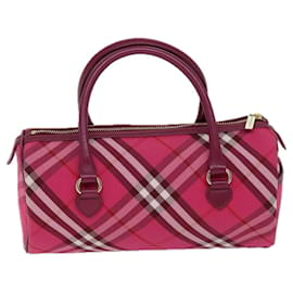 Burberry-BURBERRY Nova Check Blue Label Hand Bag Canvas Pink Auth 71873-Pink