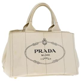 Prada-PRADA Canapa MM Hand Bag Canvas Cream Auth 71586-Cream