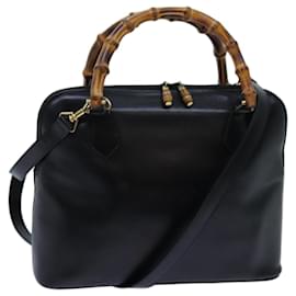Gucci-GUCCI Bamboo Hand Bag Leather 2way Black Auth 71189-Black