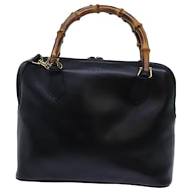 Gucci-GUCCI Bamboo Hand Bag Leather 2way Black Auth 71189-Black