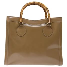 Gucci-GUCCI Bamboo Diamante Diana Hand Bag Patent leather Beige Auth ki4343-Beige