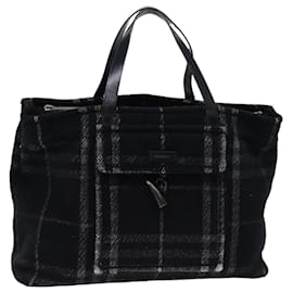 Burberry-BURBERRY Nova Check Hand Bag Wool Black Auth bs13719-Black