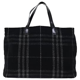 Burberry-BURBERRY Nova Check Hand Bag Wool Black Auth bs13719-Black