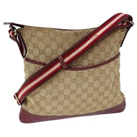Gucci-GUCCI GG Canvas Sherry Line Shoulder Bag Beige Red 145857 auth 71790-Red,Beige