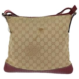 Gucci-GUCCI GG Canvas Sherry Line Shoulder Bag Beige Red 145857 auth 71790-Red,Beige