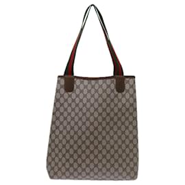Gucci-GUCCI GG Supreme Web Sherry Line Tote Bag PVC Beige Rouge Vert Auth 71791-Rouge,Beige,Vert
