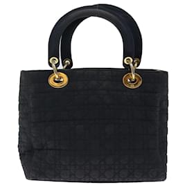 Christian Dior-Christian Dior Lady Dior Canage Hand Bag Nylon Black Auth ep4052-Black