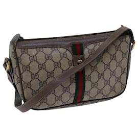 Gucci-GUCCI GG Canvas Web Sherry Line Shoulder Bag PVC Beige Green Red Auth 72543-Red,Beige,Green
