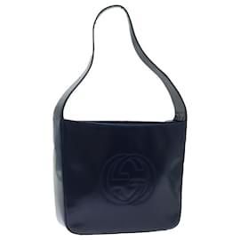 Gucci-GUCCI Interlocking Shoulder Bag Enamel Navy Auth 72657-Navy blue