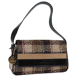 Burberry-BURBERRY Nova Check Shoulder Bag Wool Beige Auth bs13694-Beige