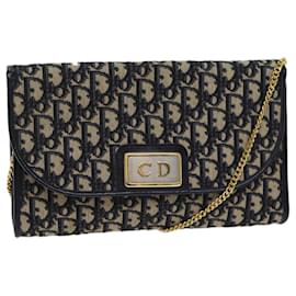 Christian Dior-Christian Dior Trotter Canvas Chain Shoulder Bag Navy Auth 72499-Navy blue