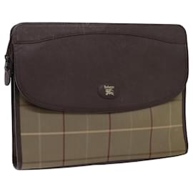 Autre Marque-Burberrys Nova Check Clutch Bag Canvas Brown Auth bs13823-Brown