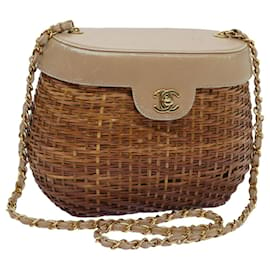Chanel-CHANEL Chain Shoulder Bag Wicker Beige CC Auth 71642A-Beige