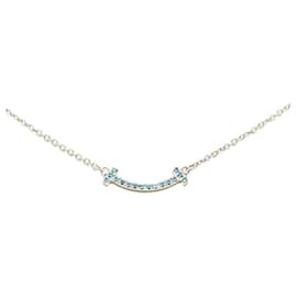 Tiffany & Co-18k Gold Topaz Micro T Smile Pendant Necklace-Silvery