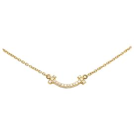 Tiffany & Co-18k Gold Diamond T Smile Pendant Necklace-Golden