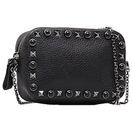 Valentino-Studded Leather Crossbody Bag-Black