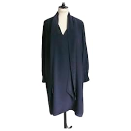 Lk Bennett-LK BENNETT Robe soie marine manches longues T42 FR TBE-Bleu Marine