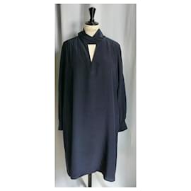 Lk Bennett-LK BENNETT Navy silk dress with long sleeves size 42 FR in very good condition-Navy blue