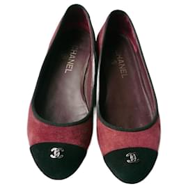 Chanel-Sapatos de balé CHANEL Cambon em camurça vermelha Bordeaux em excelente estado T38C-Bordeaux