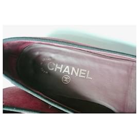 Chanel-CHANEL Cambon red Bordeaux suede ballerina flats, excellent condition, size 38C-Dark red