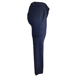 Autre Marque-Brunello Cucinelli Navy Blue Cropped Cotton Stretch Pants-Blue