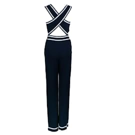 Autre Marque-Philosophy di Alberta Ferretti Navy Blue / White / Gold Button Detail Sleeveless Jersey Sailor Jumpsuit-Blue