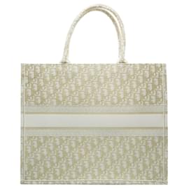 Christian Dior-Christian Dior White Gold Oblique Embroidery Large Book Tote-Other