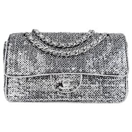 Chanel-Chanel Silver Sequin Medium Single Flap Bag-Silvery