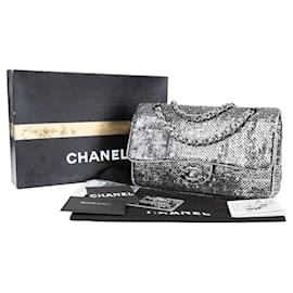 Chanel-Borsa media con patta singola Chanel argento con paillettes-Argento