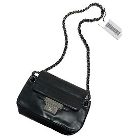 Chanel Borsa a tracolla in pelle nera e catena argento Nero Silver hardware